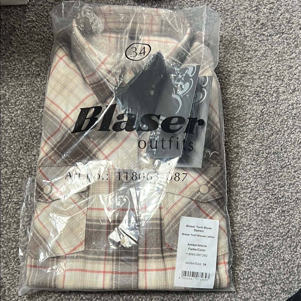 Ladies Plaid Button-Up Shirt — Beige & Brown